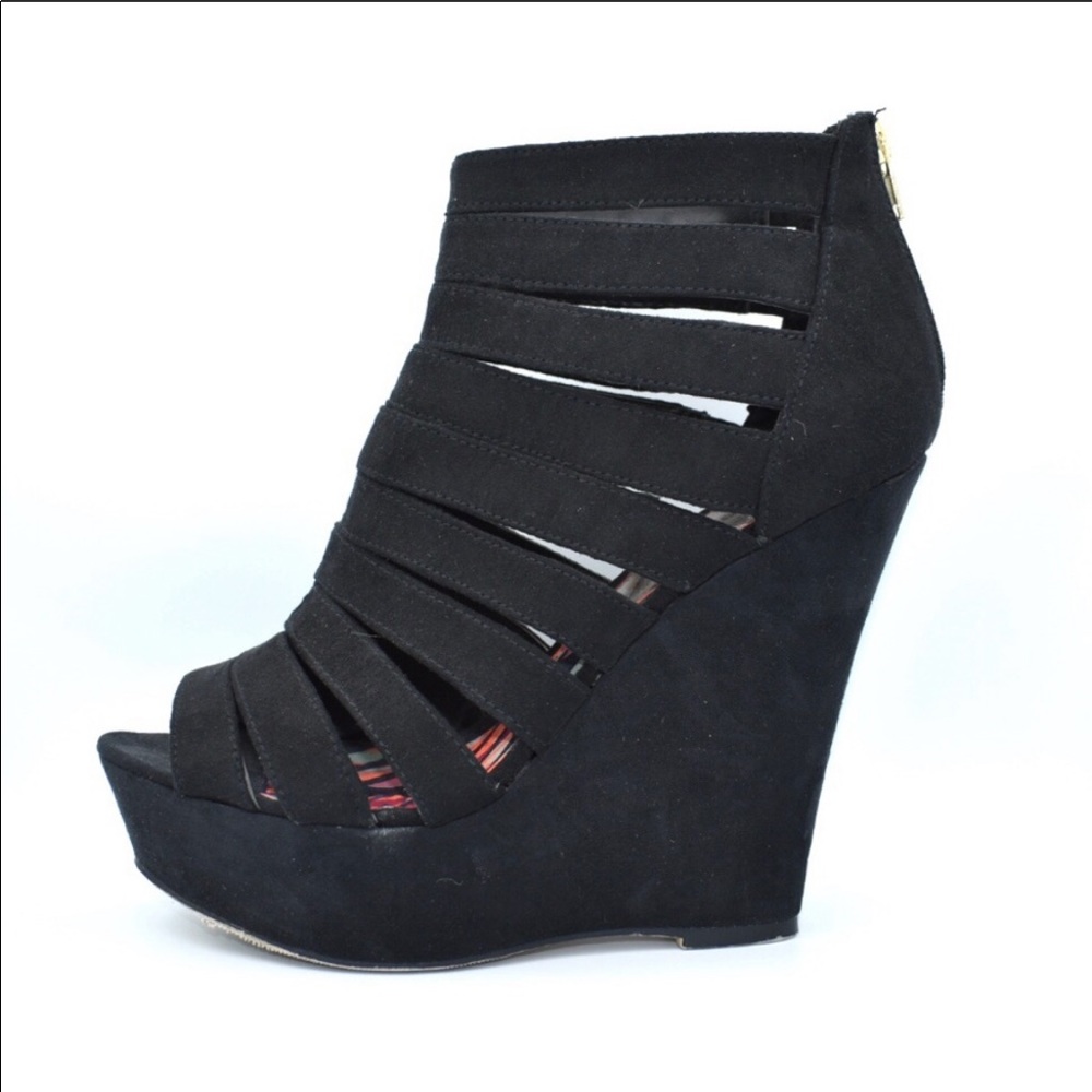 Madden Girl 8.5 Black Wedge Strappy Fabric